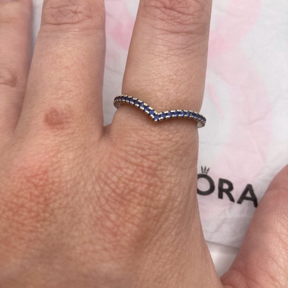 Pandora Timeless Sterling Silver Wish Sparkling Blue Ring 196316C02 New W/O Box